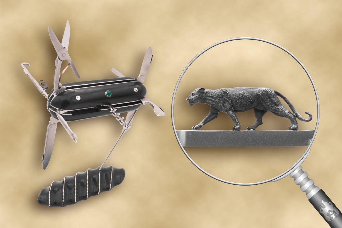 les 9 griffes innovation multi pieces sculpture theme panthere alexanian joel var 83 provence alpes cote d'azure couteau multi pieces multifonction collection couteau plaint ebene interpretation zeppelin
